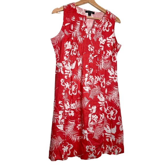 Chadwicks Womens Sleeveless Linen Rayon Dress Floral Pleated Neckline Details PS - Picture 1 of 10
